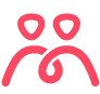 Icon of two people in red outline